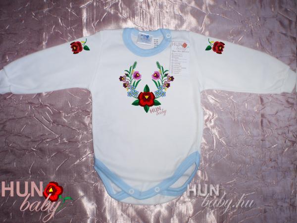Bébi rugi - Body hosszú ujjas - kézzel hímzett fenyőágas kalocsai mintával - Ildikóm