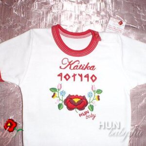 Lányka BODY - rövid ujjas - rovásírással - macskarózsás - kalocsai - Kittike