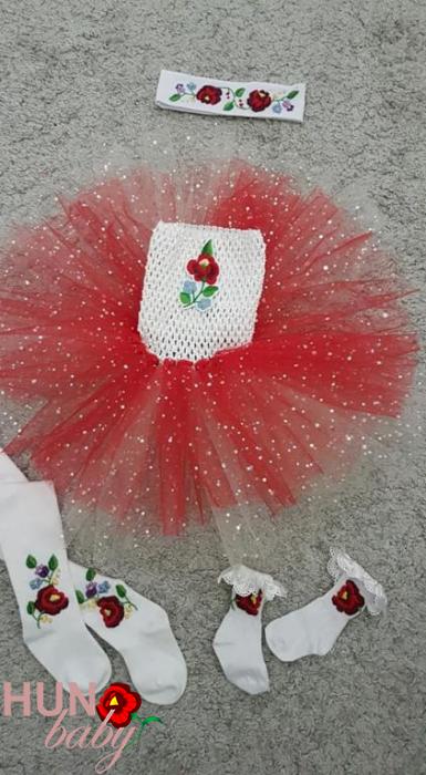 Hímzett, kislány tüllruha szett kalocsai mintával - Babó