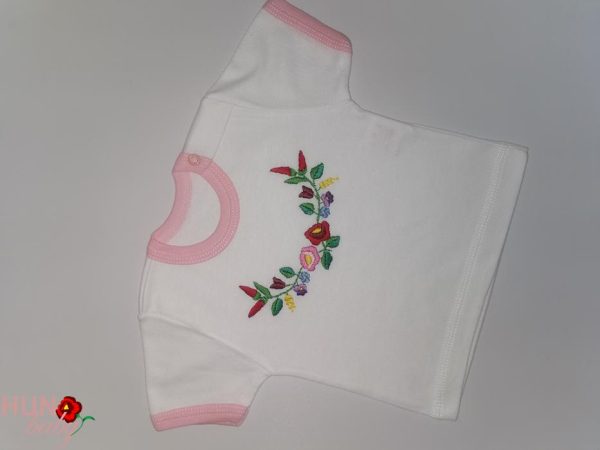 Rózsaszín szegélyes patentos póló - kalocsai mintával - Tündérke