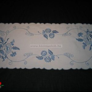 Hímzett terítő pipacsos kék hímzés 85x35 cmm