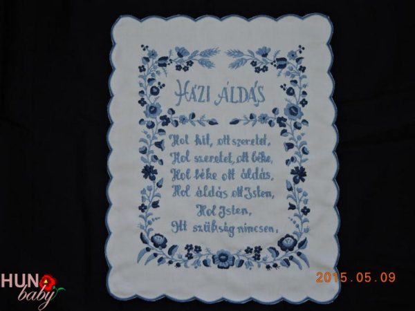 Falikép Házi Áldás Kalocsai kék 43x33 cm