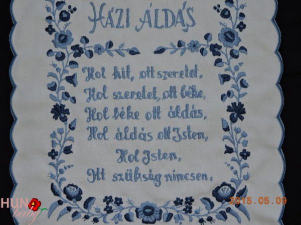 Falikép Házi Áldás Kalocsai kék 43x33 cm