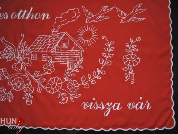 Falvédő Édes otthon vissza vár piros alapon 77x47