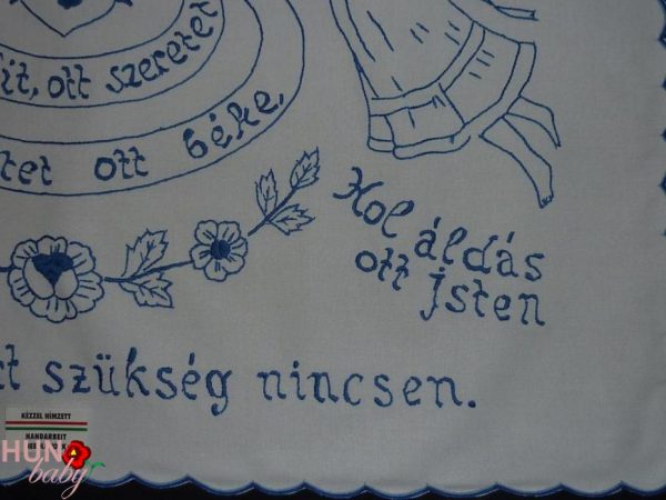 Falvédő, Házi Áldás kékkel hímzett 82x52 cm
