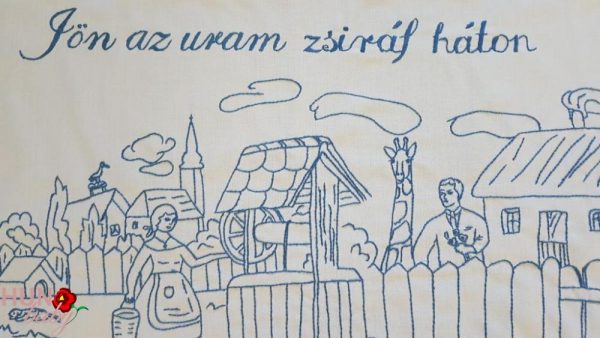 Falvédő hímzett egyedi szöveg módosítással 82x52cm