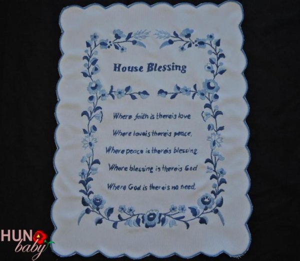 Házi Áldás, House Blessing kék hímzés 43x33 cm