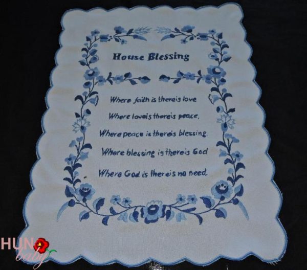Házi Áldás, House Blessing kék hímzés 43x33 cm