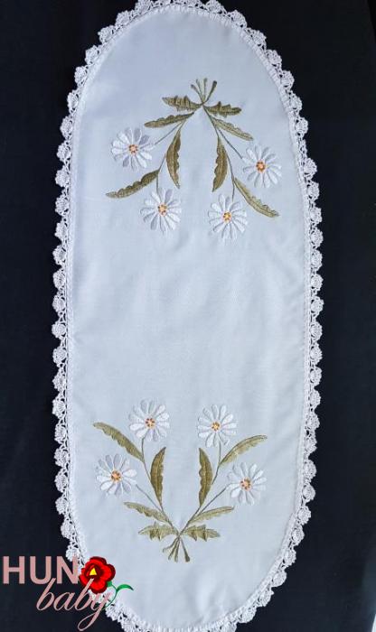 Hímzett margarettás terítő,horgolt 88x38 cm-01 Himzett Margarettas Teritohorgolt 88x38 Cm 01
