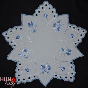 Hímzett terítő kalocsai kék hímzéssel kör 30 cm