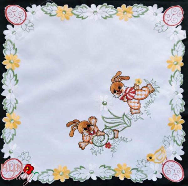 Húsvéti terítő gépi fehér nyuszis 38x38 cm-3419-01 Husveti Terito Gepi Feher Nyuszis 38x38 Cm 3419 01 600x594
