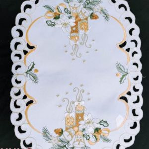 Karácsonyi terítő gépi fehér sárga gyertyás 43x29 cm